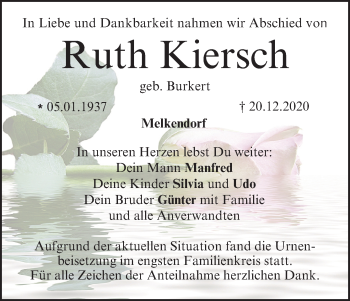 Anzeige von Ruth Kiersch von MGO