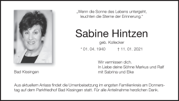 Anzeige von Sabine Hintzen von MGO