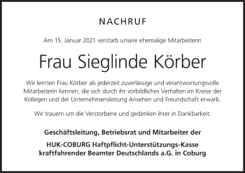 Anzeige von Sieglinde Körber von MGO