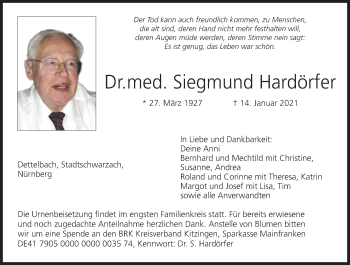 Anzeige von Siegmund Hardörfer von MGO