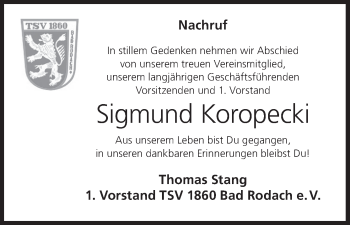 Anzeige von Sigmund Koropecki von MGO