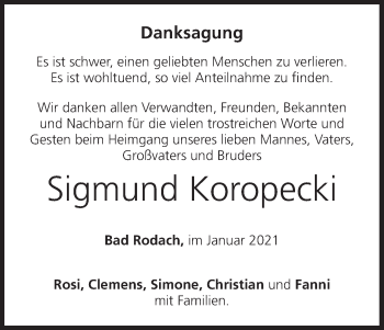 Anzeige von Sigmund Koropecki von MGO