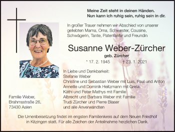Anzeige von Susanne Weber-Zürcher von MGO