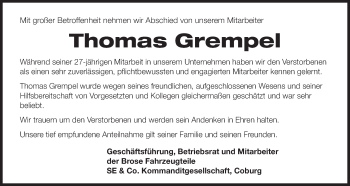 Anzeige von Thomas Grempel von MGO