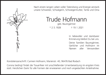 Anzeige von Trude Hofmann von MGO