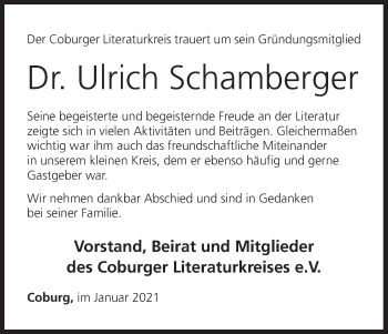 Anzeige von Ulrich Schamberger von MGO