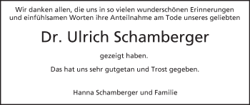 Anzeige von Ulrich Schamberger von MGO