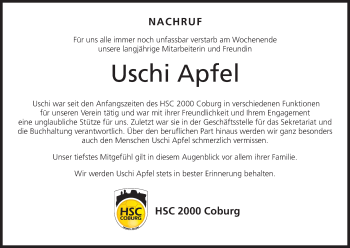 Anzeige von Uschi Apfel von MGO