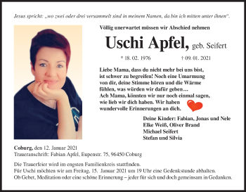 Anzeige von Uschi Apfel von MGO