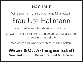 Anzeige von Ute Hallmann von MGO
