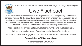 Anzeige von Uwe Fischbach von MGO