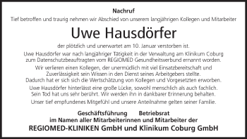 Anzeige von Uwe Hausdörfer von MGO