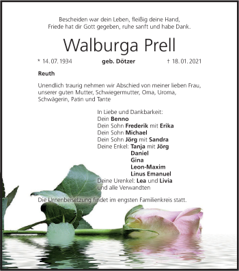 Anzeige von Walburga Prell von MGO