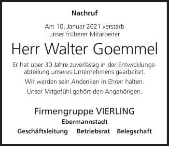 Anzeige von Walter Goemmel von MGO