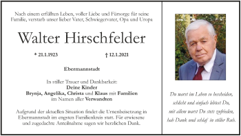 Anzeige von Walter Hirschfelder von MGO