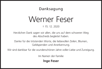 Anzeige von Werner Feser von MGO