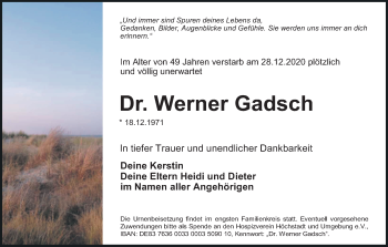 Anzeige von Werner Gadsch von MGO