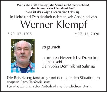 Anzeige von Werner Klempf von MGO