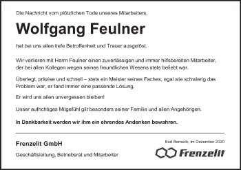 Anzeige von Wolfgang Feulner von MGO