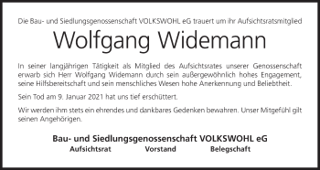 Anzeige von Wolfgang Widemann von MGO