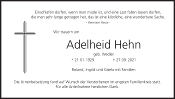 Anzeige von Adelheid Hehn von MGO