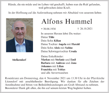 Anzeige von Alfons Hummel von MGO