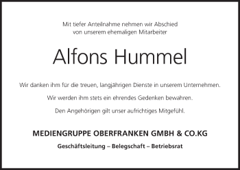 Anzeige von Alfons Hummel von MGO