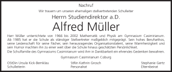 Anzeige von Alfred Müller von MGO