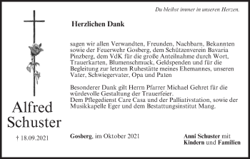 Anzeige von Alfred Schuster von MGO