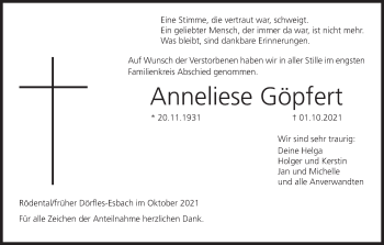 Anzeige von Anneliese Göpfert von MGO