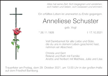 Anzeige von Anneliese Schuster von MGO
