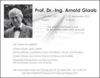 Anzeige von Arnold Glaab von MGO