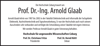 Anzeige von Arnold Glaab von MGO