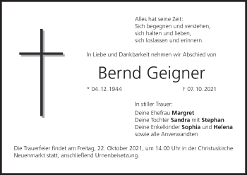 Anzeige von Bernd Geigner von MGO