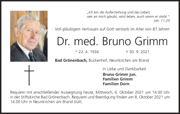 Anzeige von Bruno Grimm von MGO