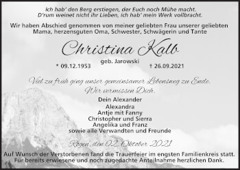 Anzeige von Christina Kalb von MGO