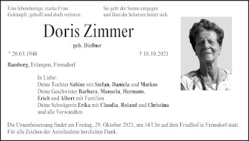 Anzeige von Doris Zimmer von MGO
