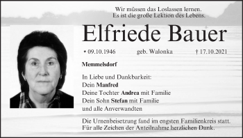 Anzeige von Elfriede Bauer von MGO