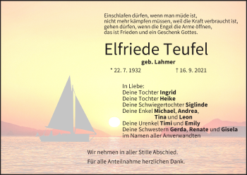 Anzeige von Elfriede Teufel von MGO