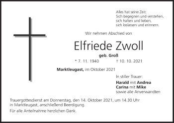 Anzeige von Elfriede Zwoll von MGO