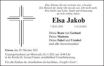Anzeige von Elsa Jakob von MGO
