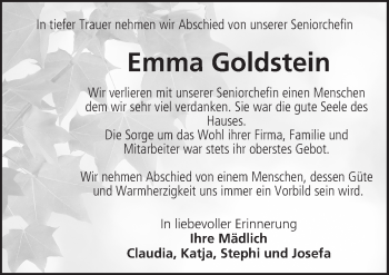 Anzeige von Emma Goldstein von MGO