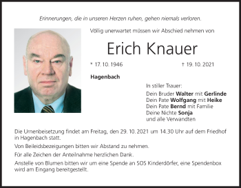 Anzeige von Erich Knauer von MGO
