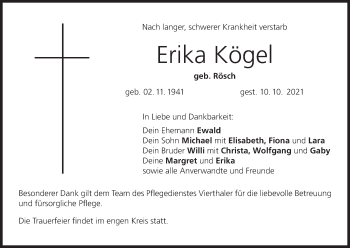 Anzeige von Erika Kögel von MGO