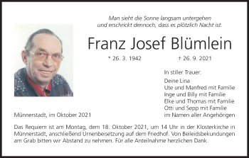 Anzeige von Franz Josef Blümlein von MGO