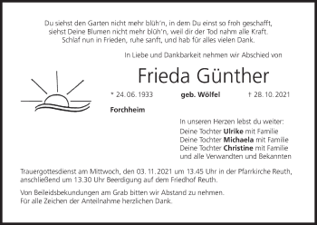Anzeige von Frieda Günther von MGO