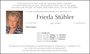 Anzeige von Frieda Stühler von MGO