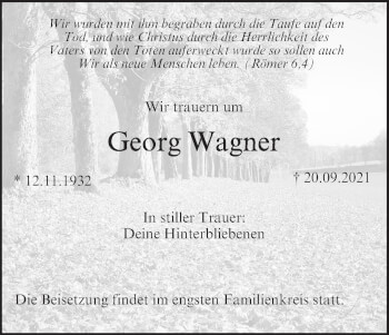 Anzeige von Georg Wagner von MGO