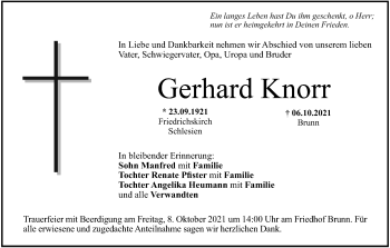Anzeige von Gerhard Knorr von MGO