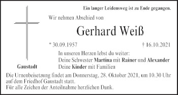 Anzeige von Gerhard Weiß von MGO